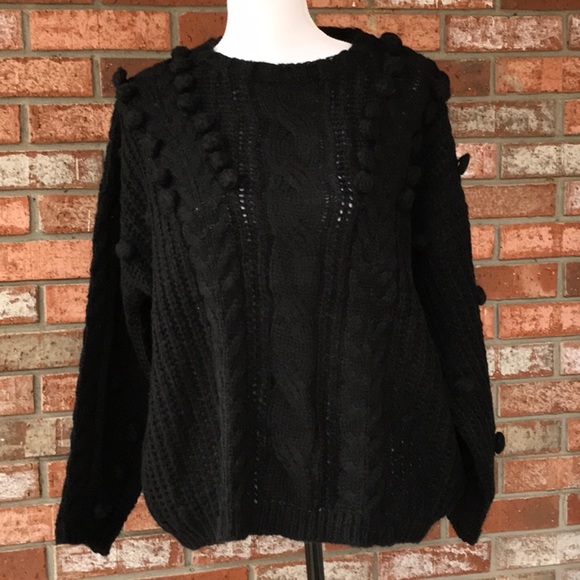 $ FIRM 🌷Black Cable Knit and Pom Pom Sweater - Picture 6 of 8